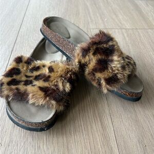 Leopard Print Fur Slide Sandals